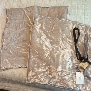 Silver Satin - 2 West Elm Silky Tencel Lyocell Crescent Stitch Euro Pillow Shams